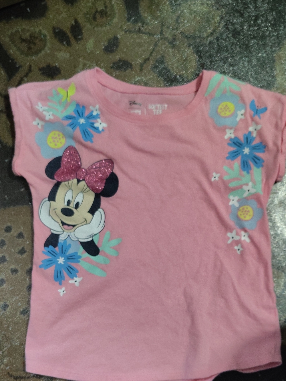Disney Pink Minnie Mouse Tee with Glitter Bow and Floral Accents6x $12